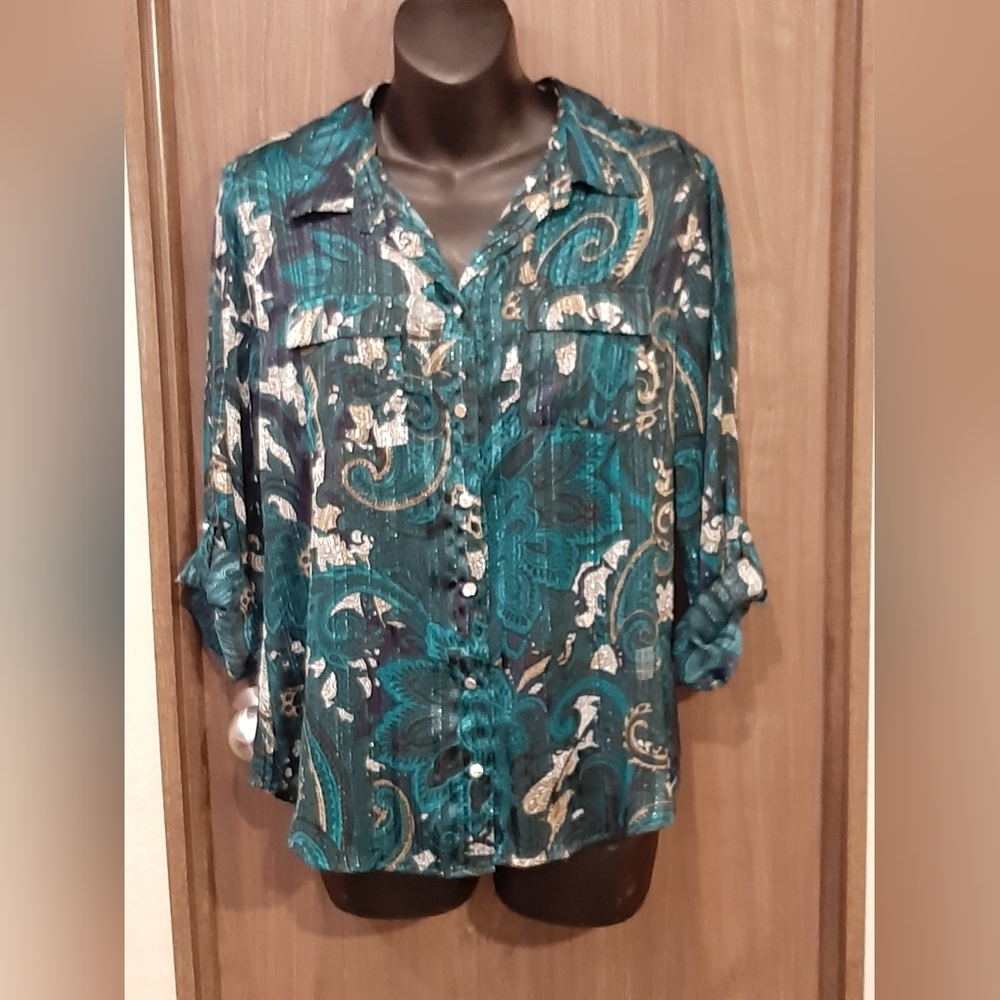 Sara Michelle button down sheer blouse size PM